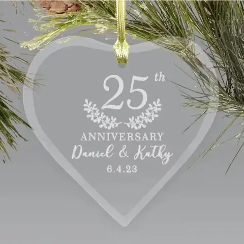 Personalized Anniversary Glass Heart Ornament
