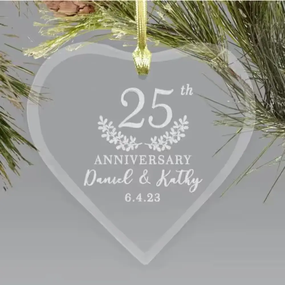 Personalized Anniversary Glass Heart Ornament