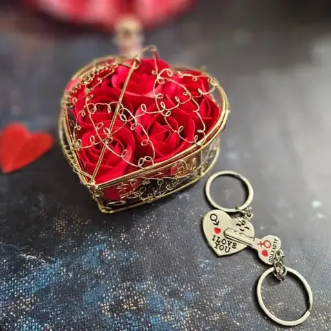 Rose Heart Basket & Couple Keychains