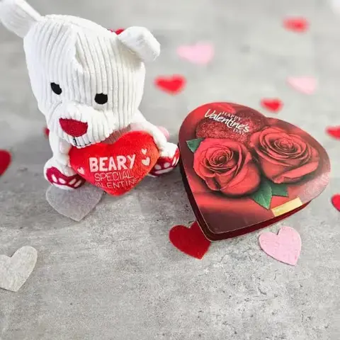 Chocolate Roses Heart & Teddy