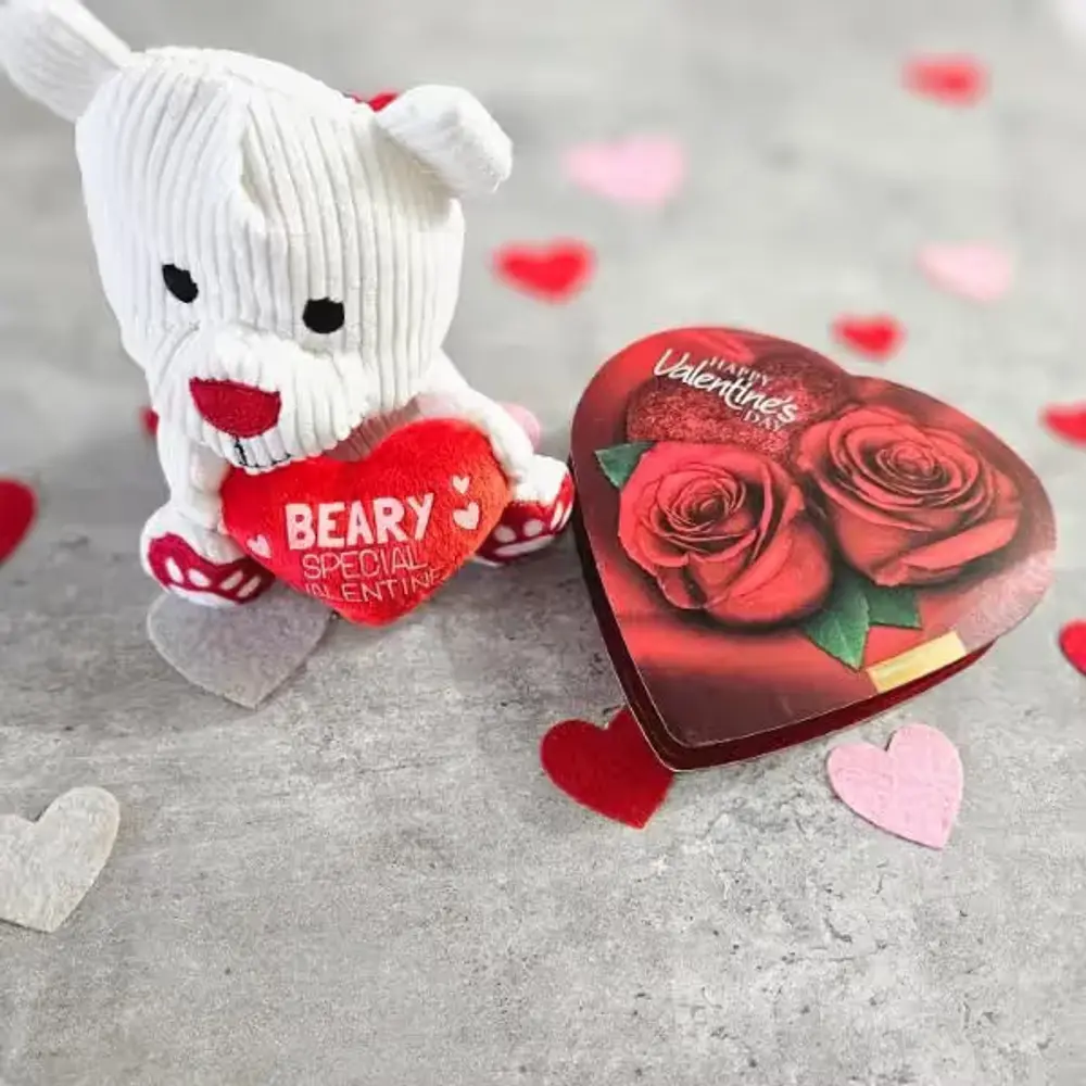 Chocolate Roses Heart & Teddy