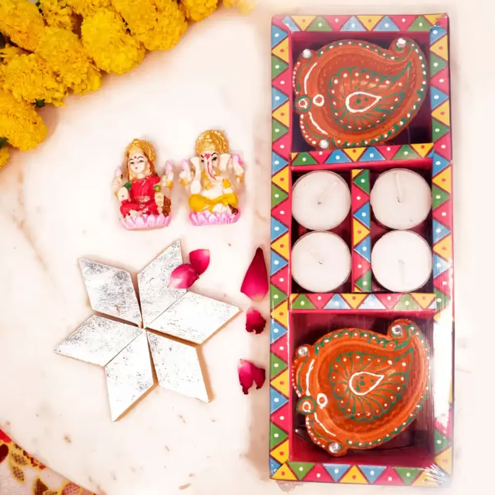 Laxmi Ganesha, Kaju Katli & Diya Set
