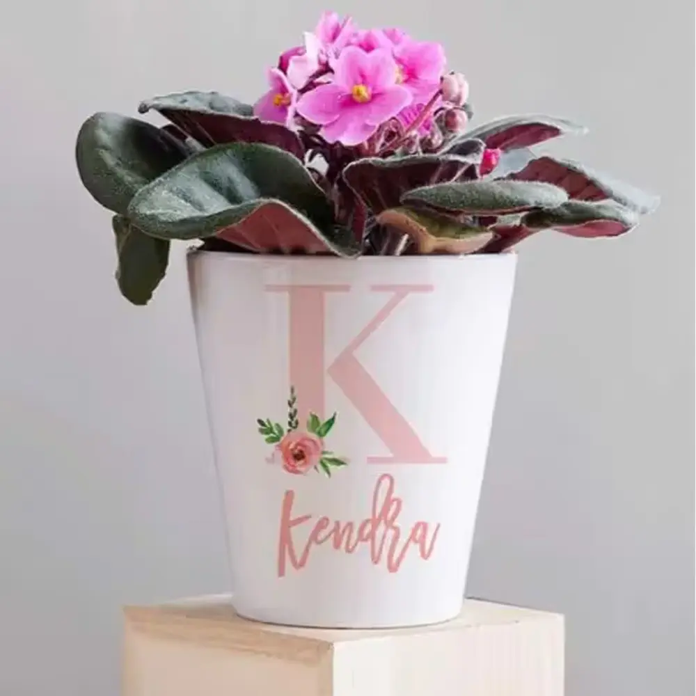 Personalized Floral Initial Mini Flower Pot