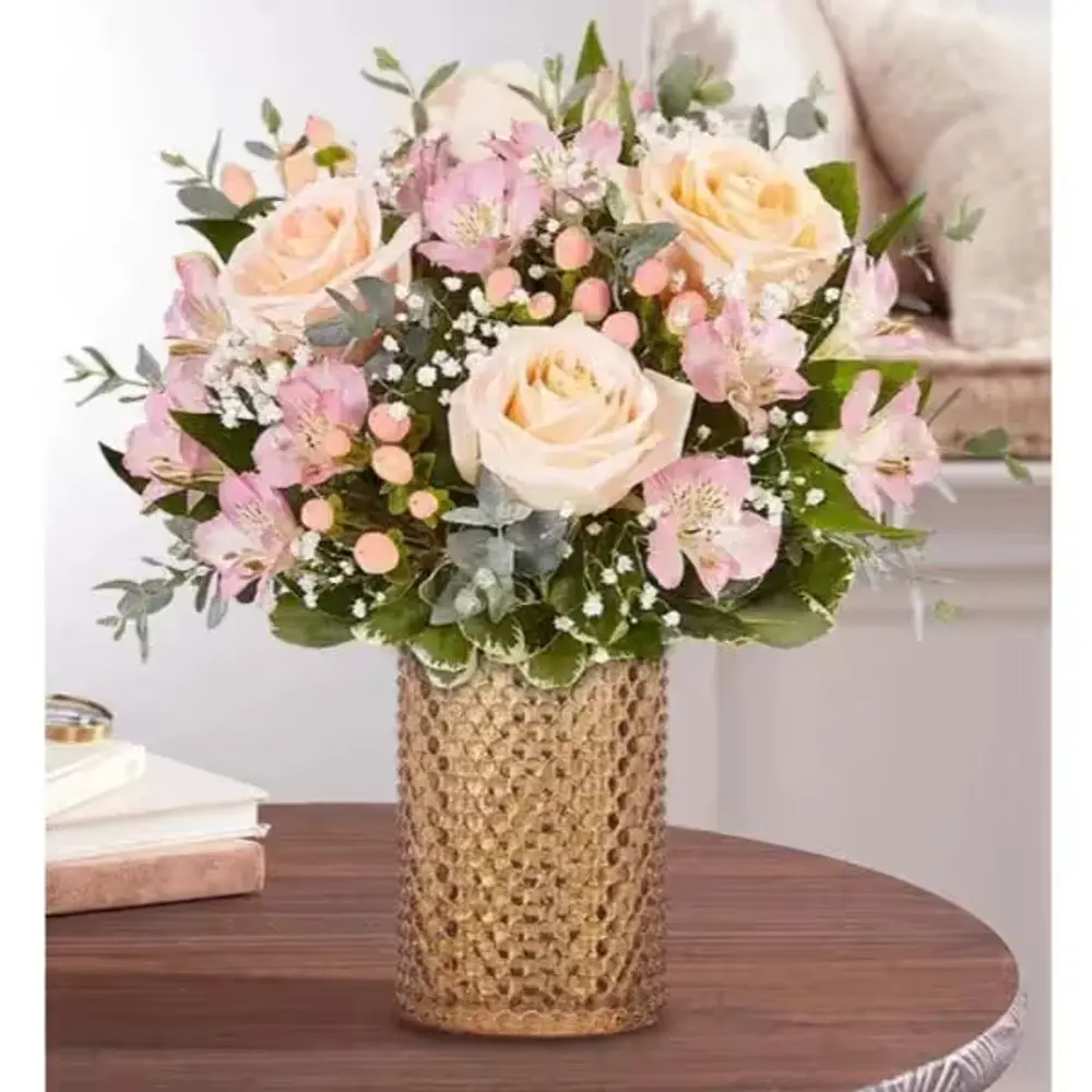 Perfectly Peach Bouquet in Hobnail Vase