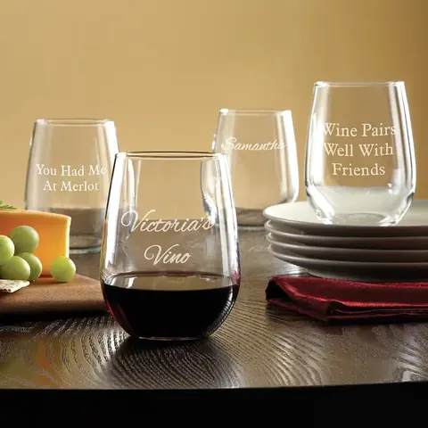 Personalized Engraved Stemless Wine Glass