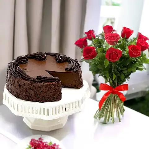 Chocolate Cake & 12 Red Roses