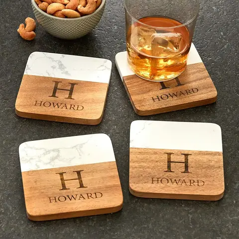 Personalized Marble & Wood Coasters