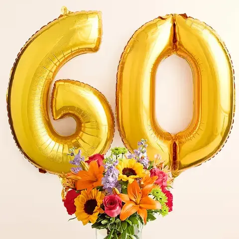 60th Birthday Blooms with Number Balloons