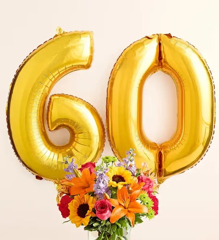 60th Birthday Blooms with Number Balloons