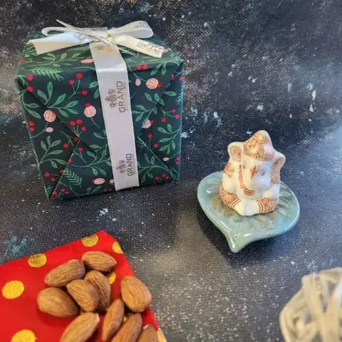 White Ganesha Idol with Almonds