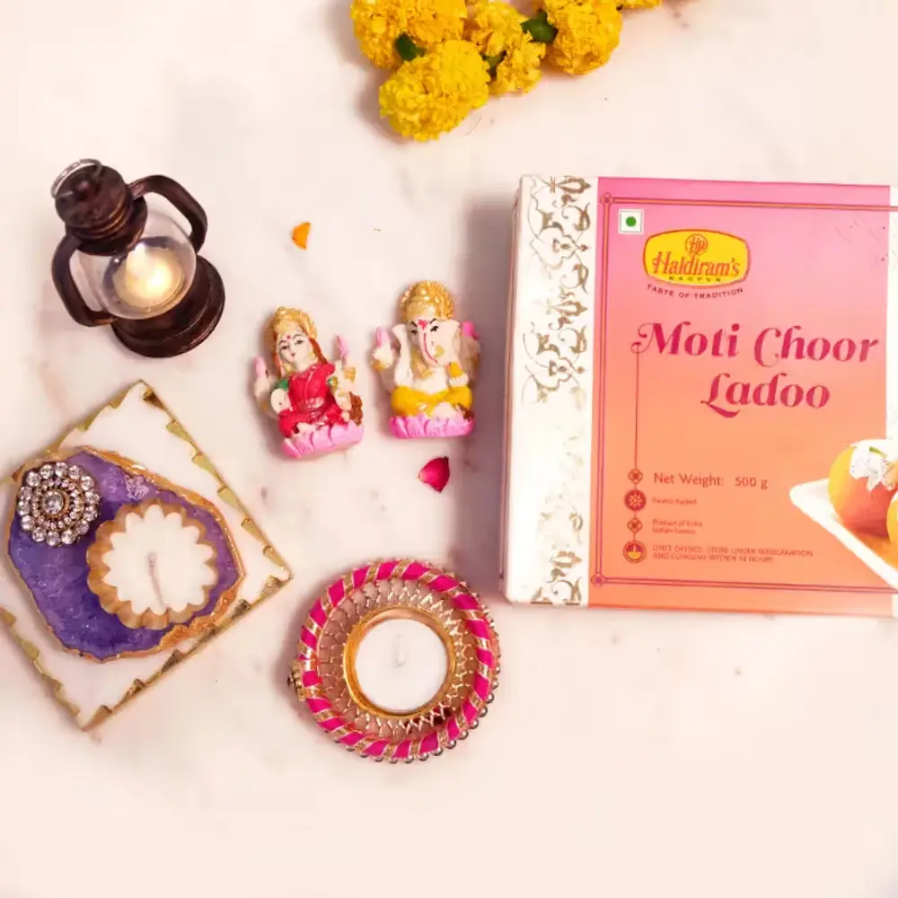 Laxmi Ganesha, Lantern, Diyas & Laddoo