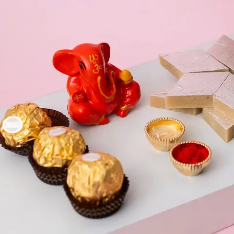 Ganesha Idol, Kaju Katli & Ferrero