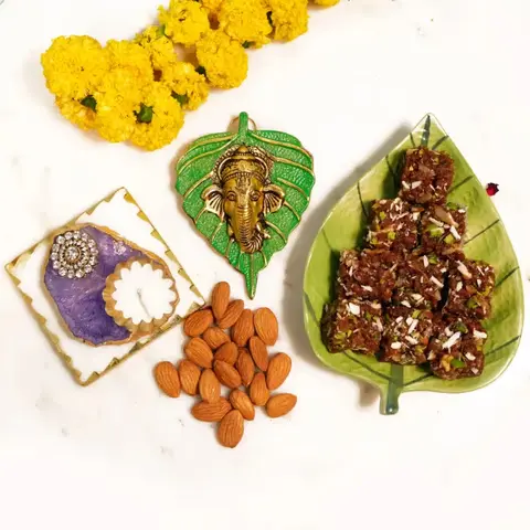 Ganesha Wall Art, Diya, Almonds & Burfi