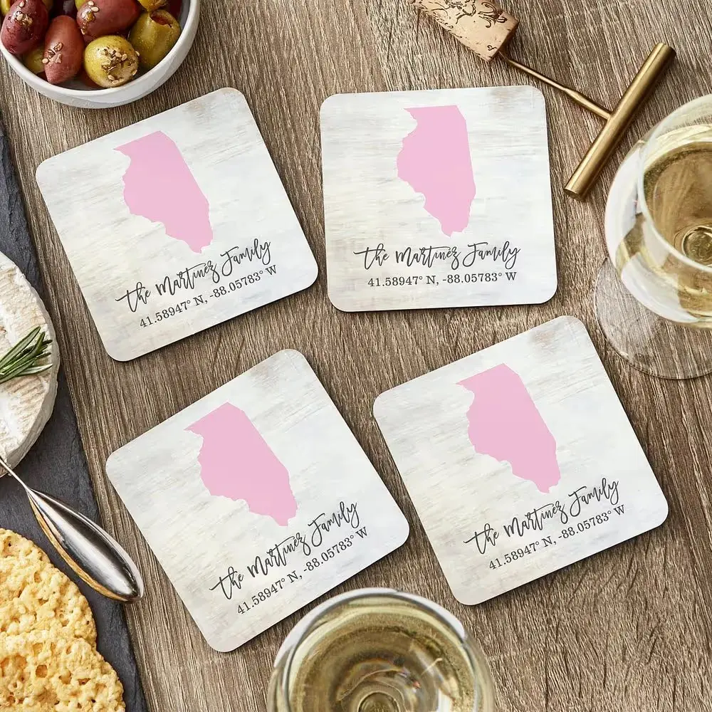 Personalized Coordinates Wood Coasters