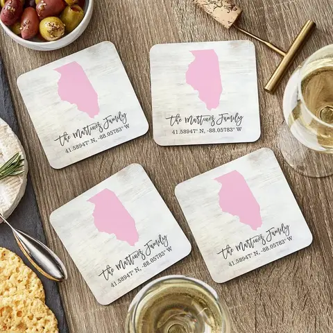 Personalized Coordinates Wood Coasters