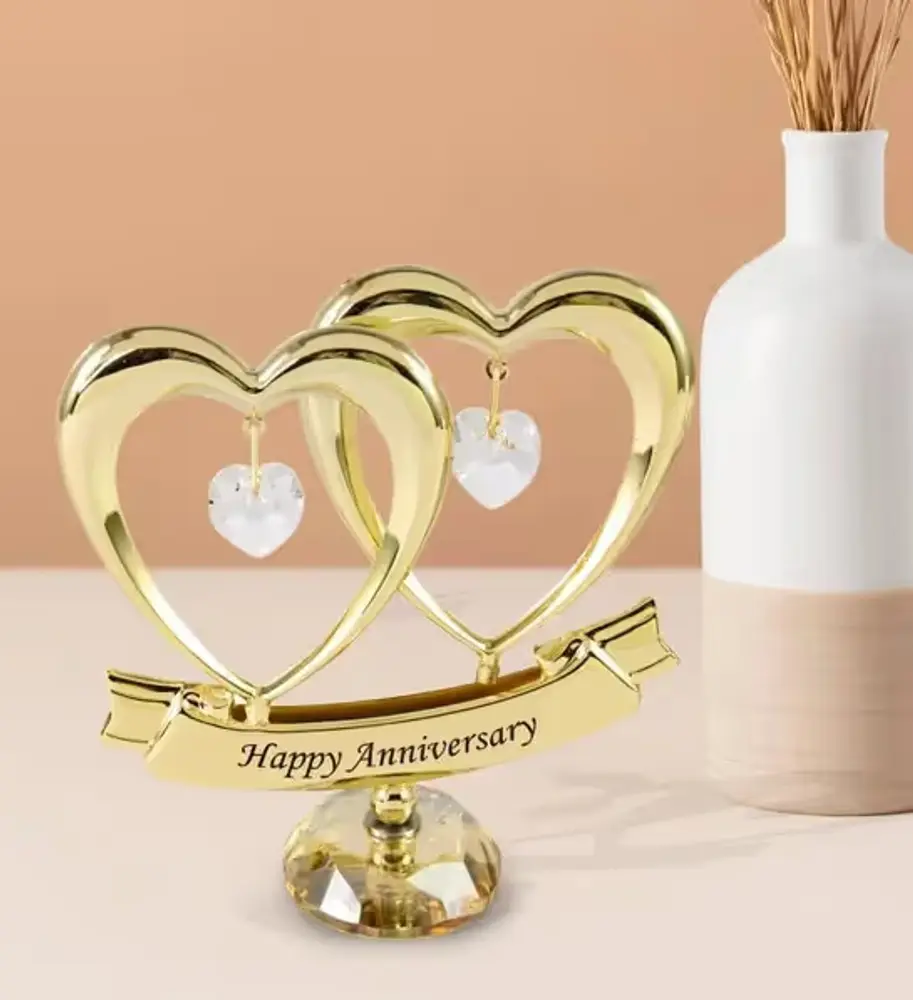Happy Anniversary Crystal Double Heart