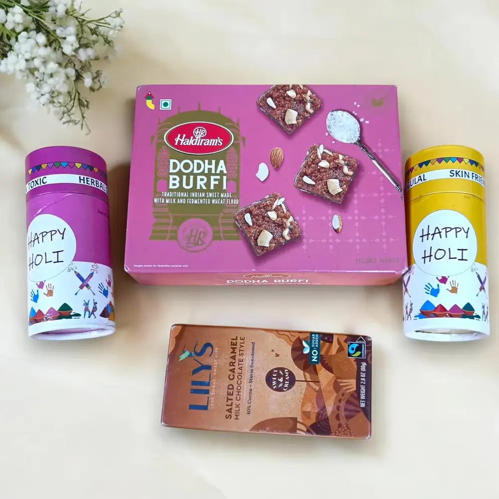 Dodha Burfi, Chocolate & Gulal Holi Gift