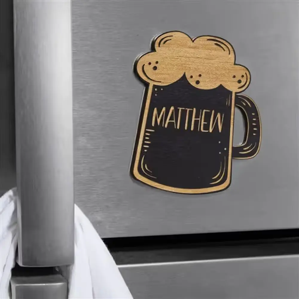 Personalized Beer Mug Wood Magnet