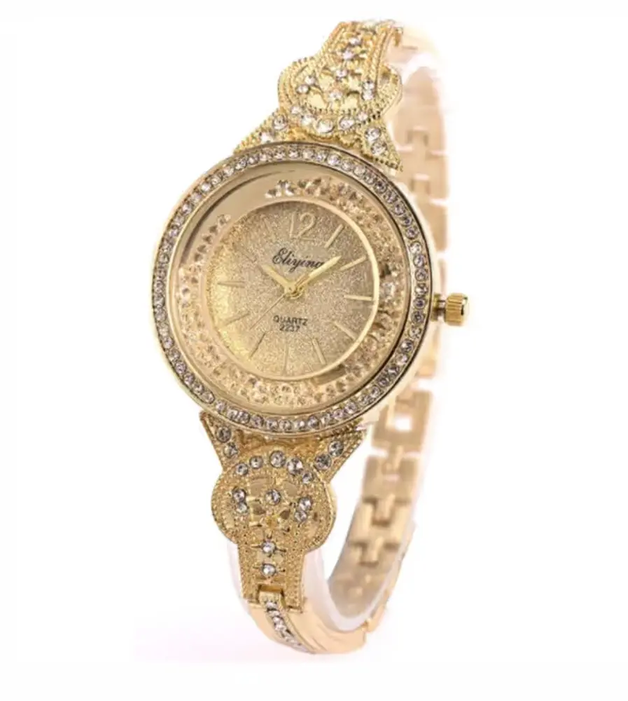 Women's Gold Crystal Heart Bracelet Watch