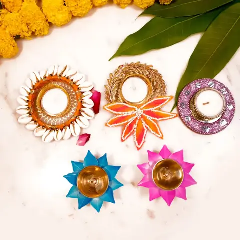 Set of Five Designer Diyas