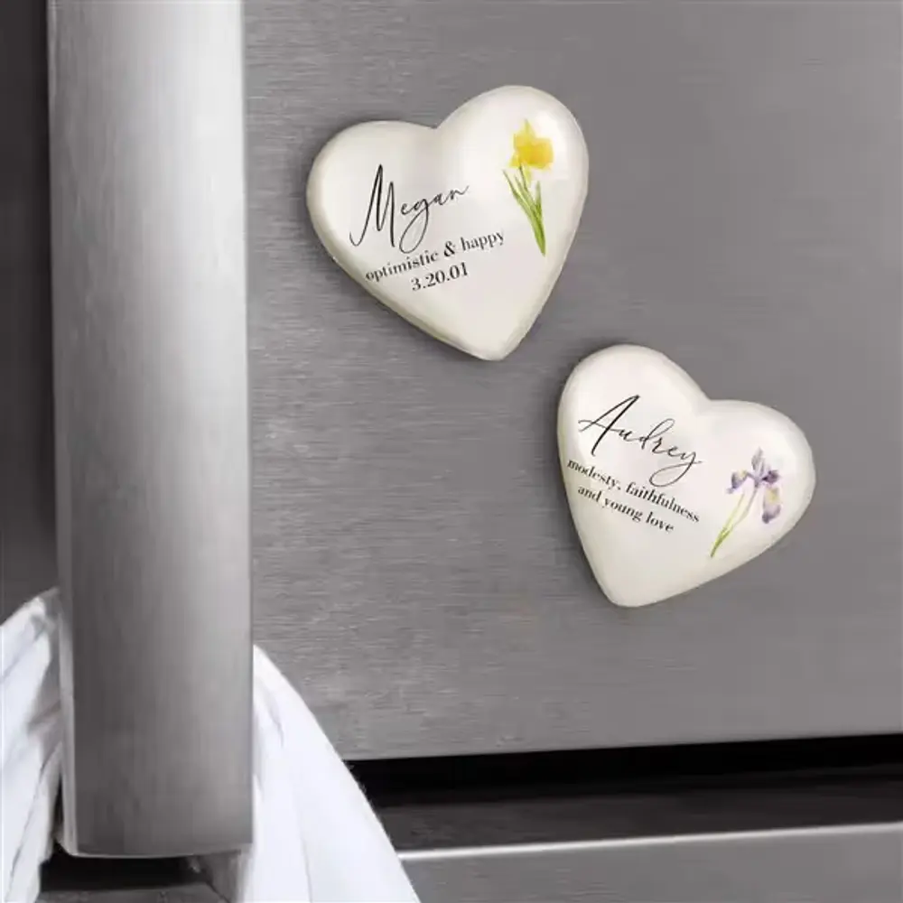 Personalized Birth Flower Heart Magnet