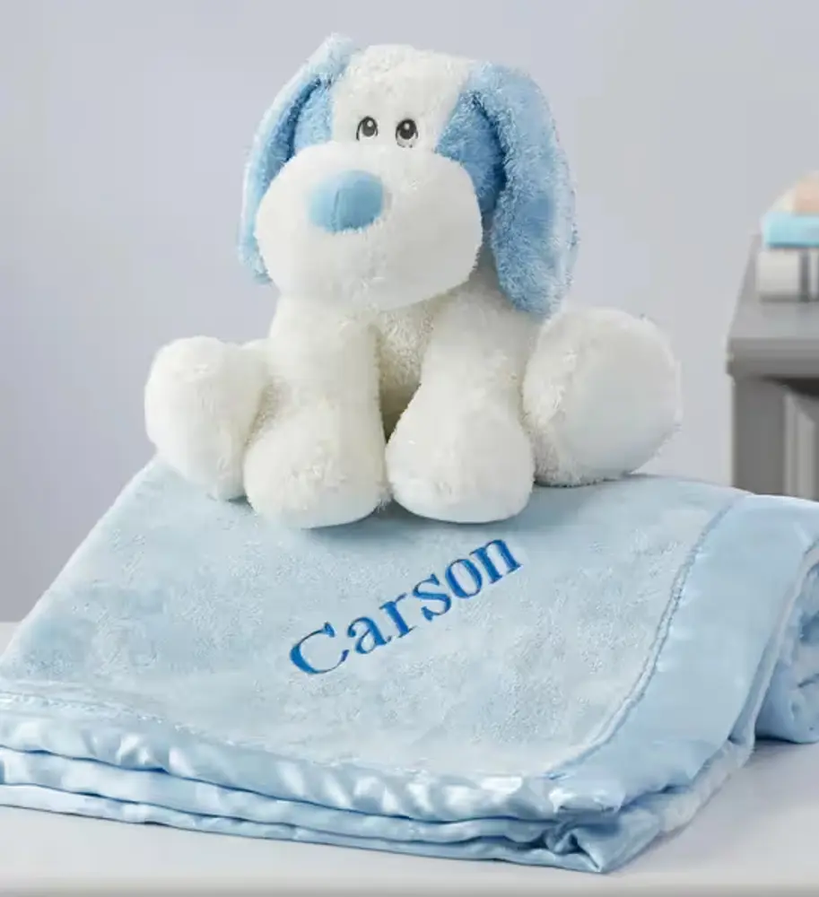 Personalized Satin-Edged Blanket & Plush Puppy