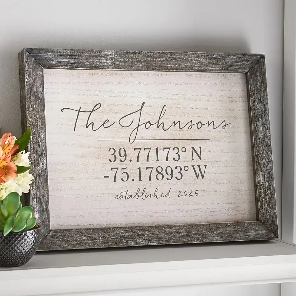 Personalized Home Coordinates Barnwood Art