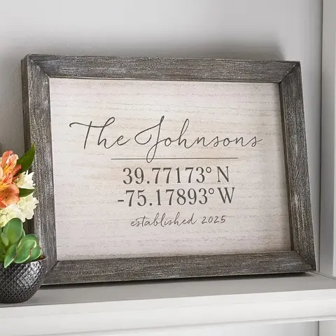 Personalized Home Coordinates Barnwood Art