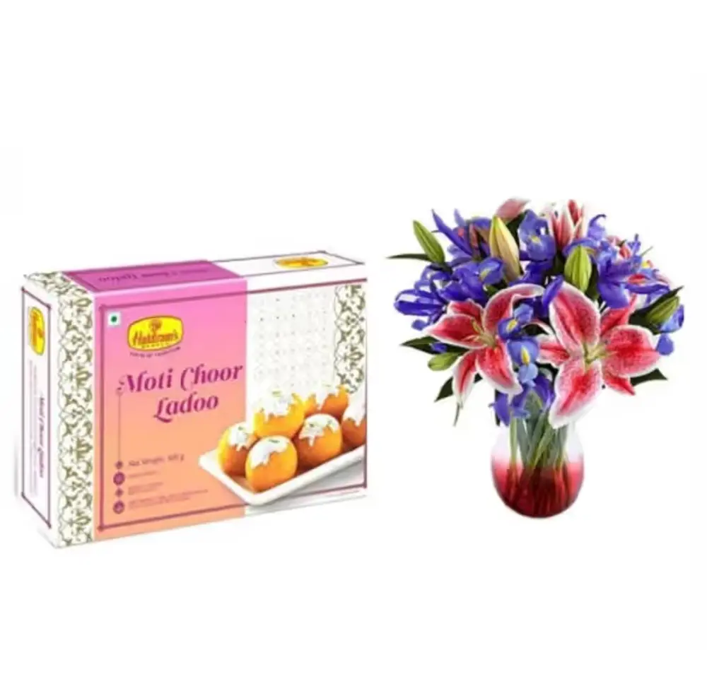 Stargazer Lilies, Iris & Motichoor Laddoo