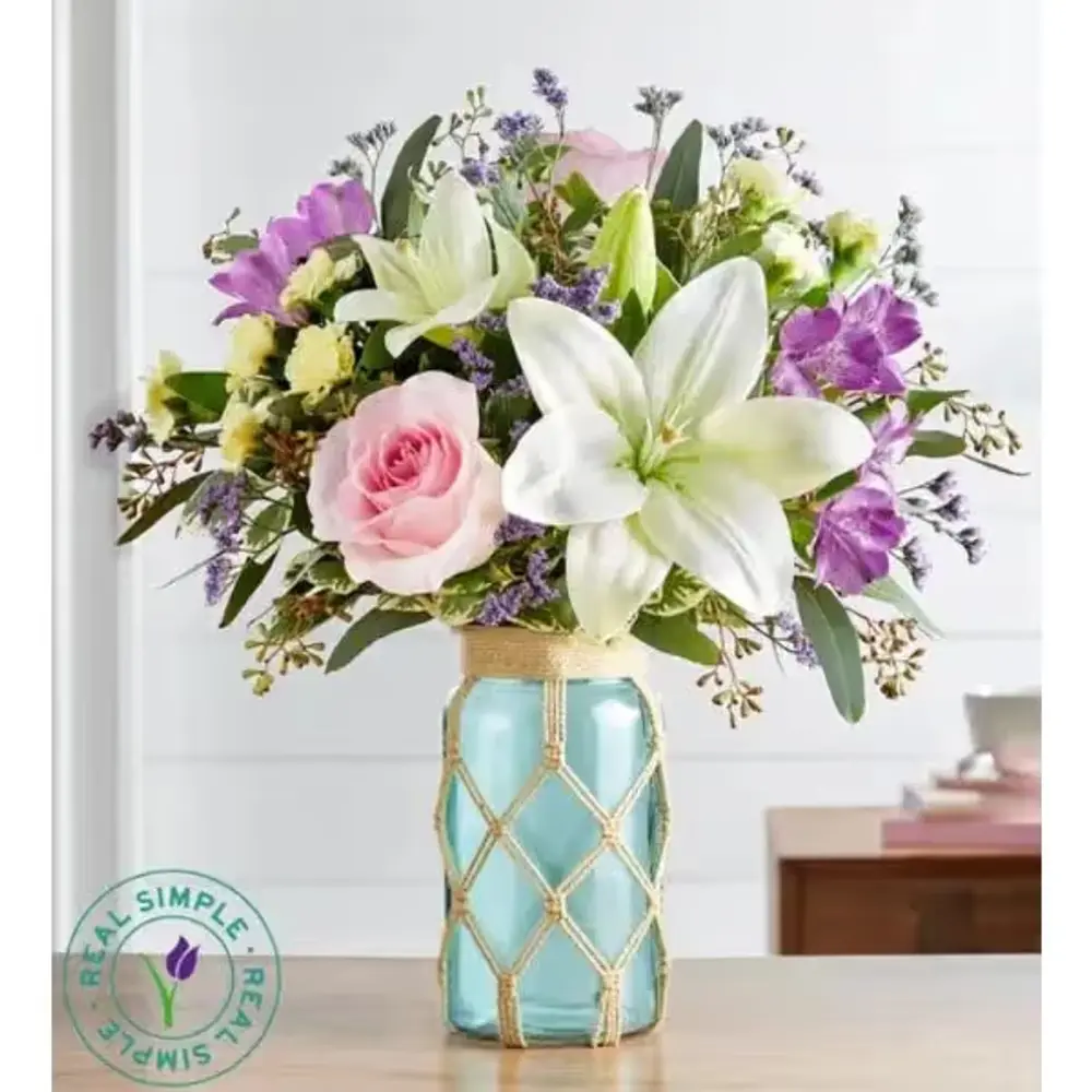 Pastel Petals Bouquet in Macramé Jar