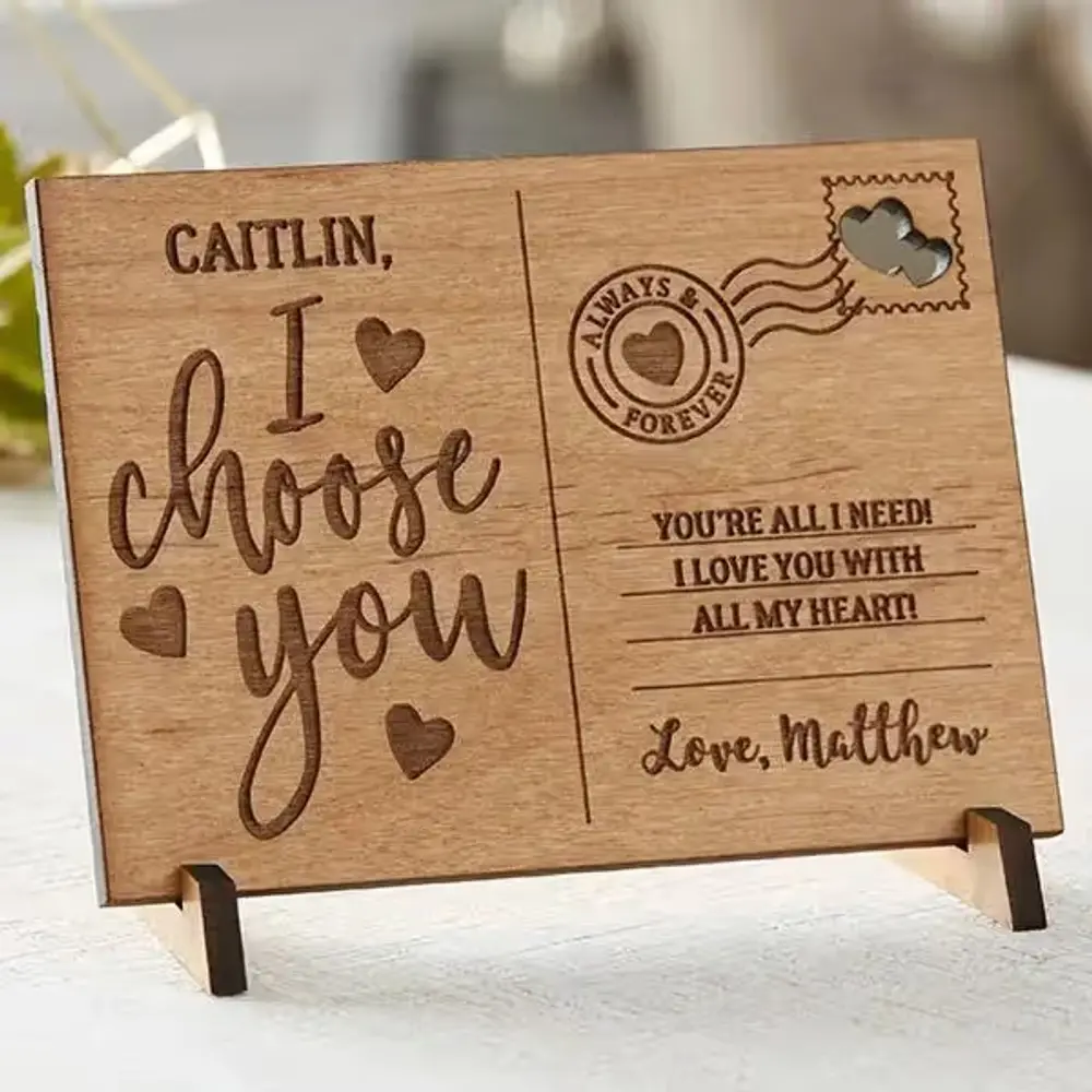 Personalized I Choose You Wood Postcard