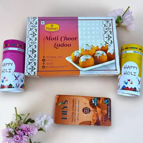 Motichoor Laddoo, Chocolate & Gulal Holi Kit
