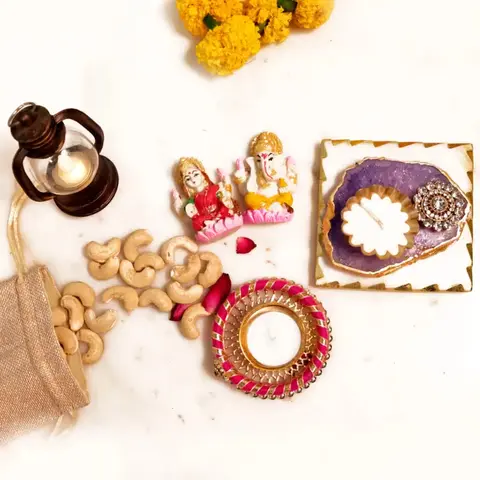Laxmi Ganesha, Lantern, Diyas & Cashews