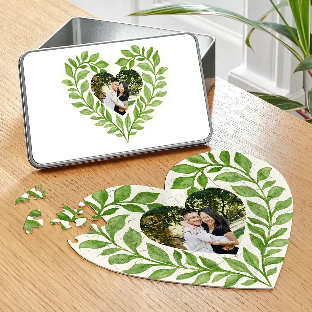 Personalized Greenery Heart Photo Puzzle