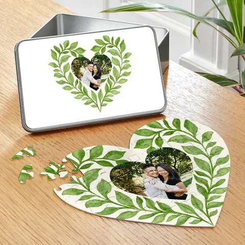 Personalized Greenery Heart Photo Puzzle