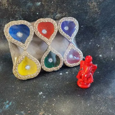 Red Lord Ganesha Idol with Six Diyas