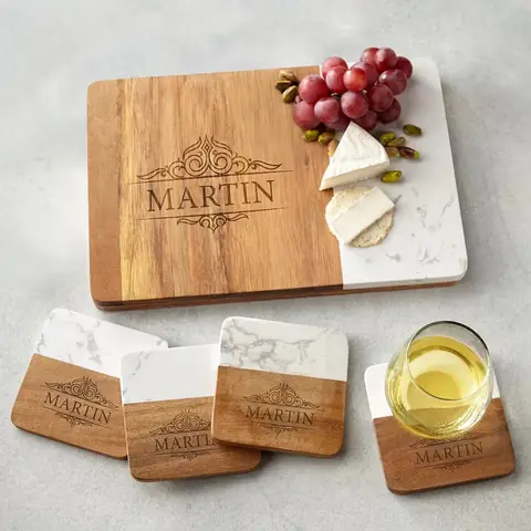 Marble & Wood Serving Board Set