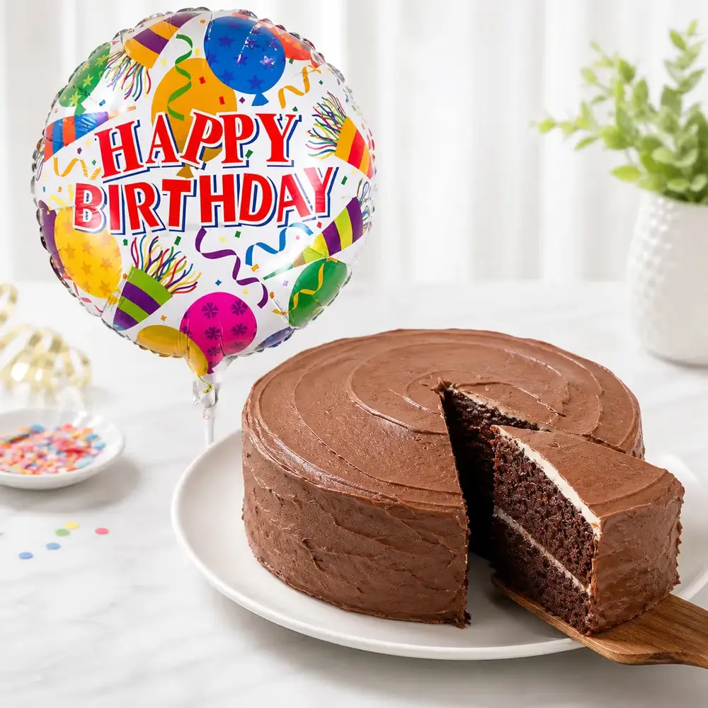 Chocolate Birthday Bash Cake & Balloon