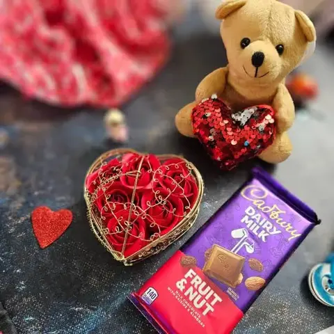 Teddy, Dairy Milk & Rose Basket