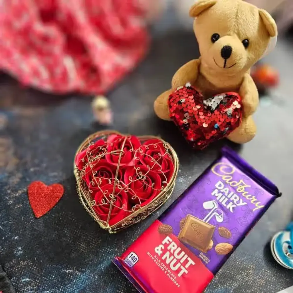 Teddy, Dairy Milk & Rose Basket