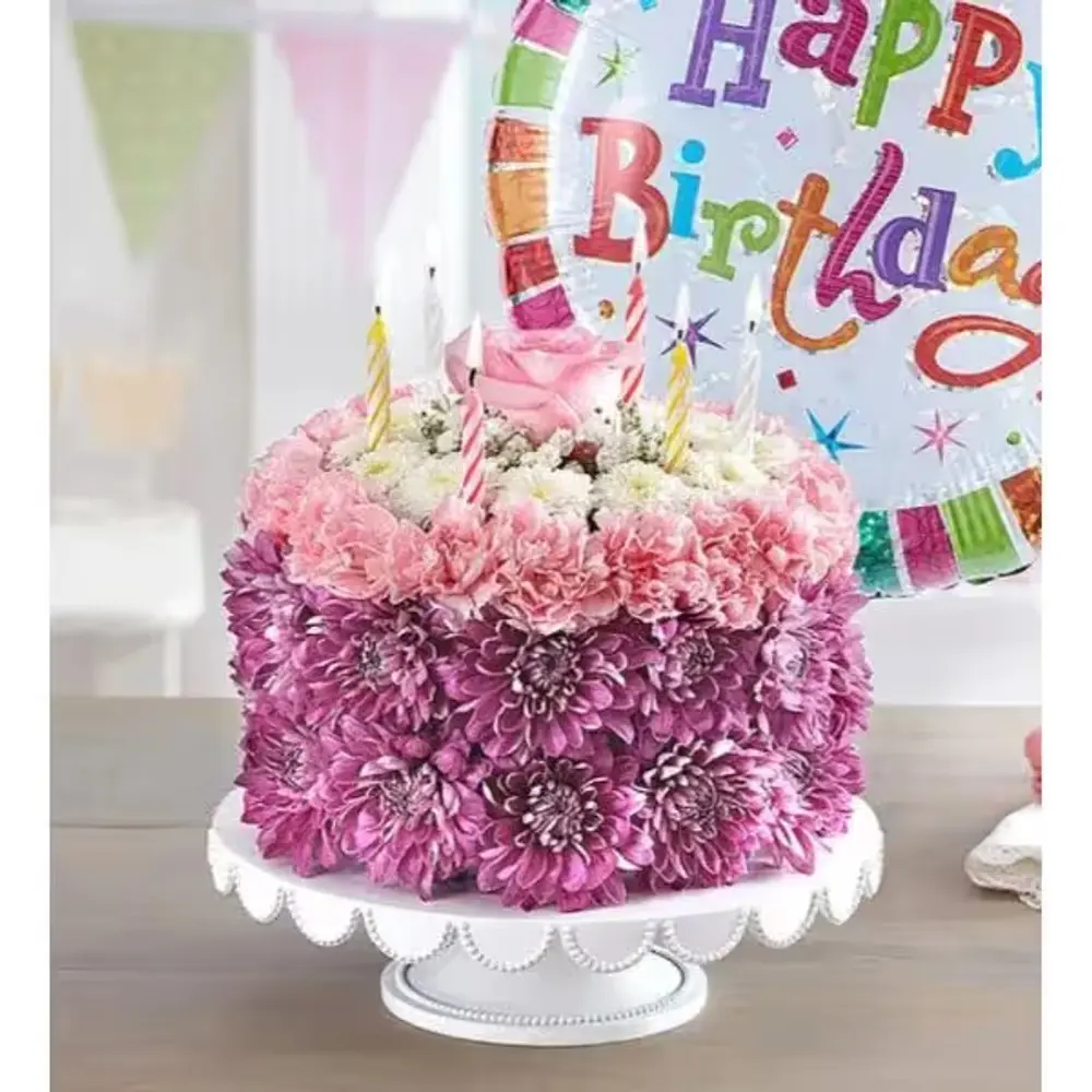 Pastel Birthday Flower Cake Arrangement
