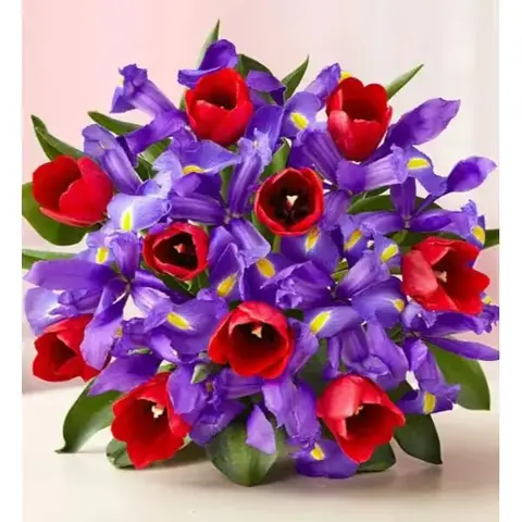 Red Tulips & Blue Iris Bouquet