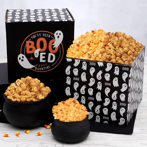 Halloween Cheddar & Caramel Popcorn Duo