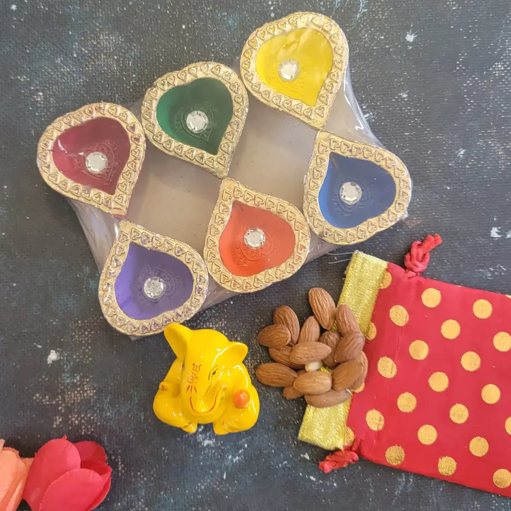 Six Designer Diyas with Almonds