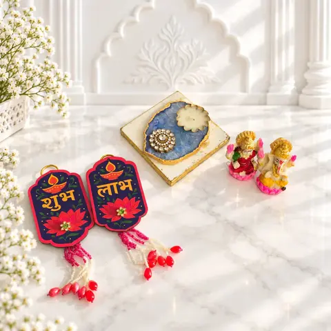 Laxmi Ganesha, Diya, Tray & Shubh Labh