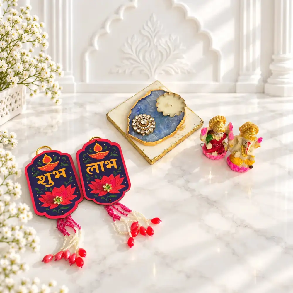 Laxmi Ganesha, Diya, Tray & Shubh Labh
