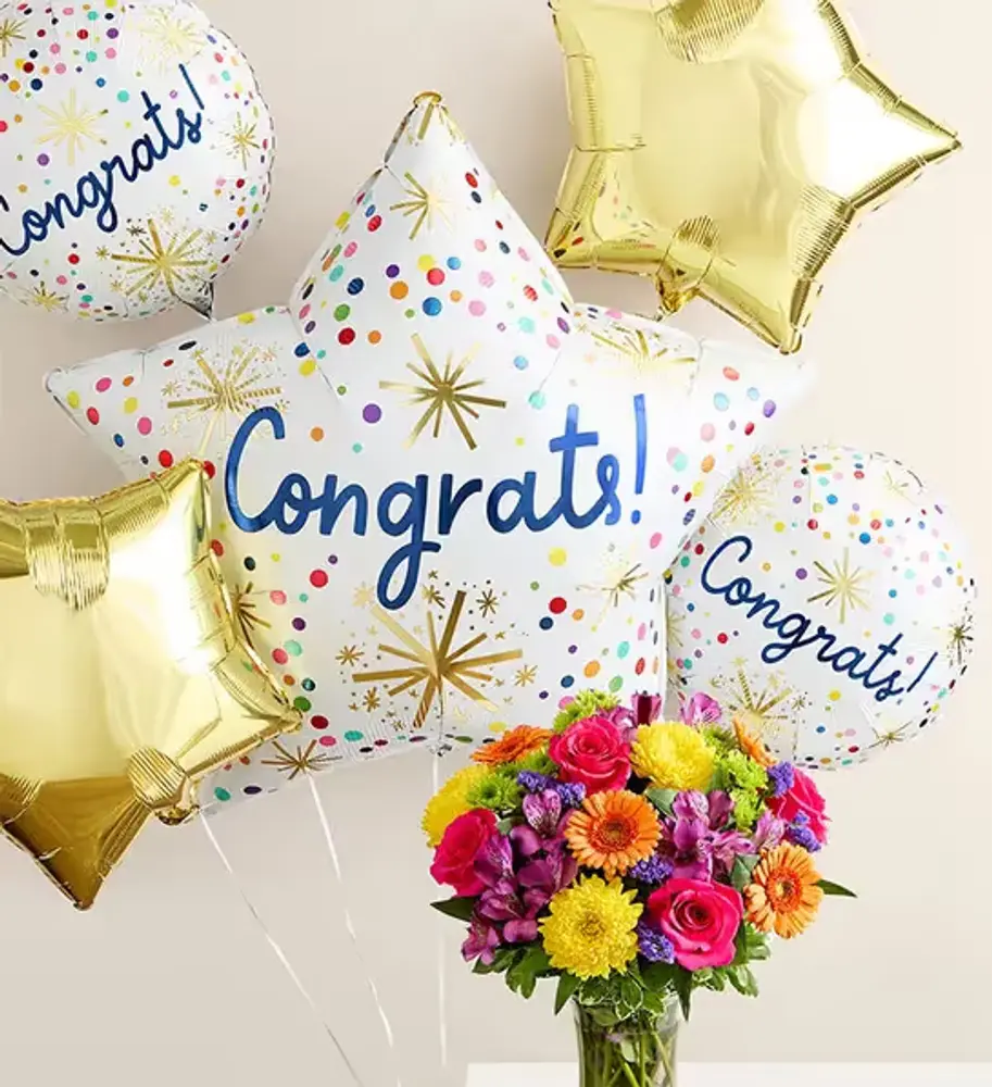 Garden Blooms with Congratulations Balloons