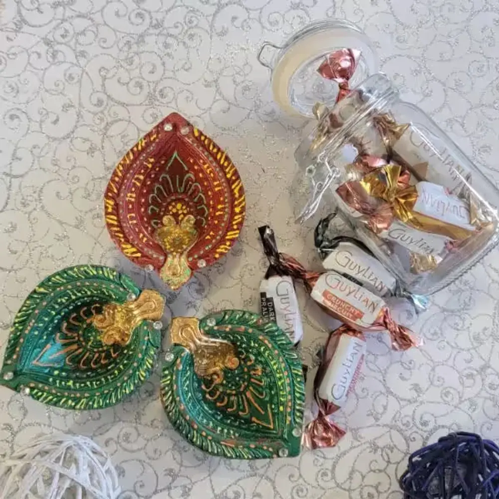 Three Diyas & Chocolate Candy Jar