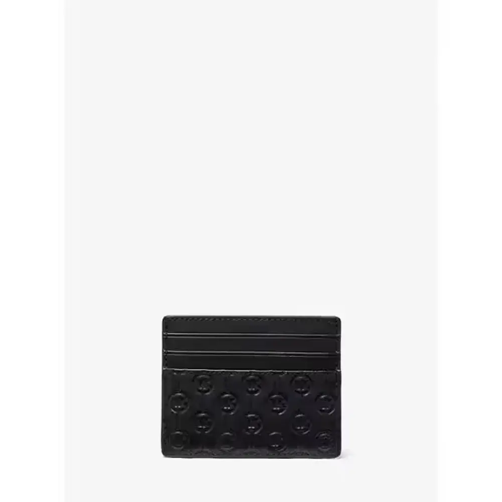 Logo Embossed Leather Tall Card Case