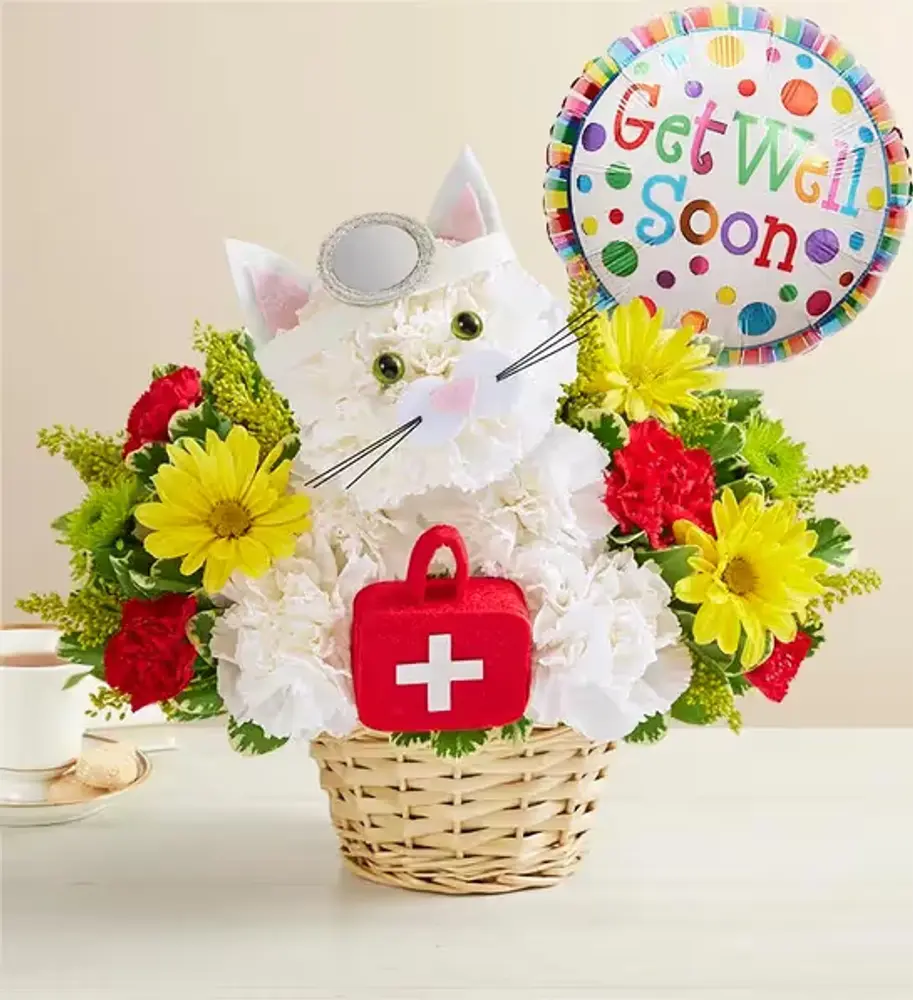 Get Well Kitty Floral Arrangement